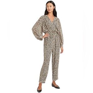 Banana Republic Balloon Sleeve Leopard Flowy Animal Print Jumpsuit Sz 6